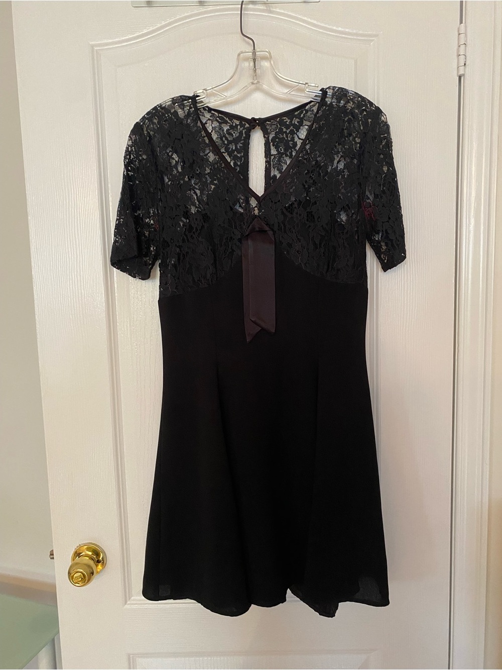 Black Lace-Top Short Sleeve Dress